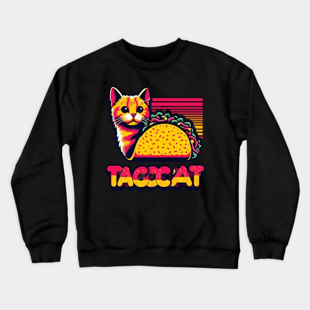 Taco Cat Retro Art Crewneck Sweatshirt by mieeewoArt